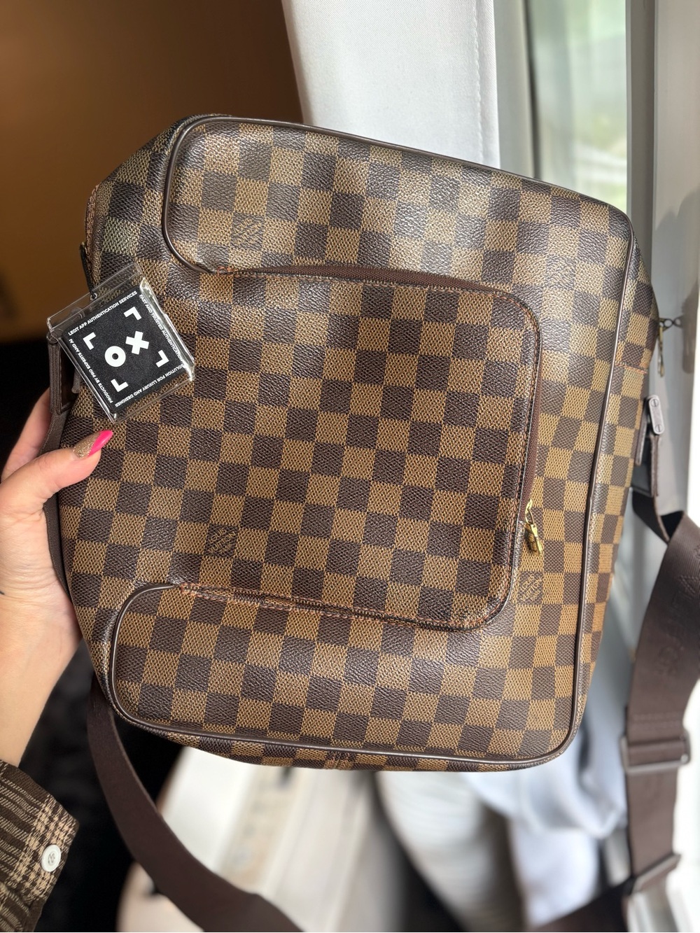 Louis Vuitton Damier Ebene Shoulder Bag with Red Interior